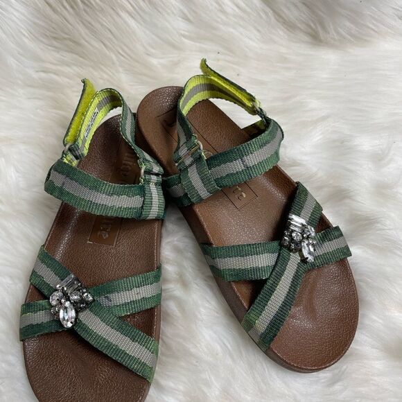 Juicy Couture energy sport army green stripes sandals with rhinestones SZ8M - Picture 11 of 12